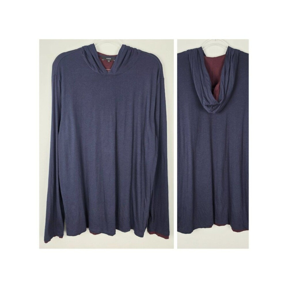 Vince Double Layer Pima Cotton Hoodie Long Sleeve Navy Blue Size XL